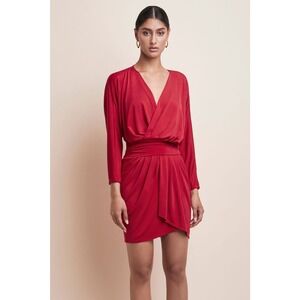 Krisa Revolve Red Drape Skirt Surplice Dress NWT